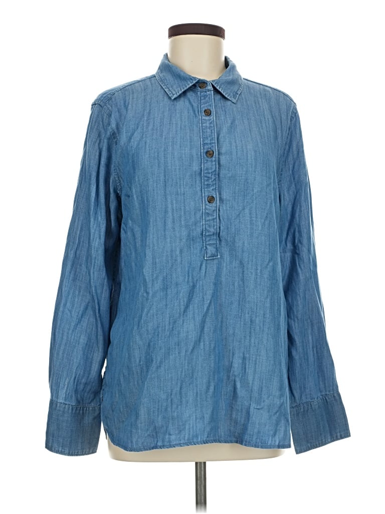 Pre-owned Lands' End Long Sleeve Button Down Shirt In Blue