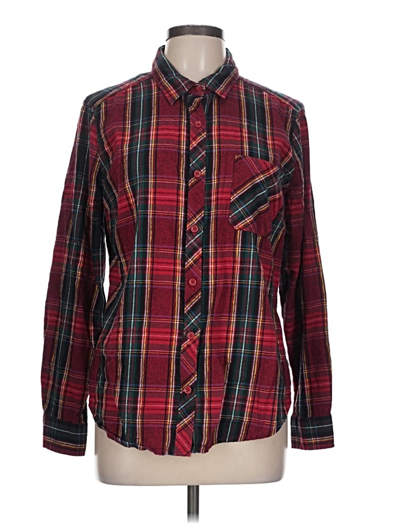 Pre-owned Time And Tru Long Sleeve Button Down Shirt In Burgundy