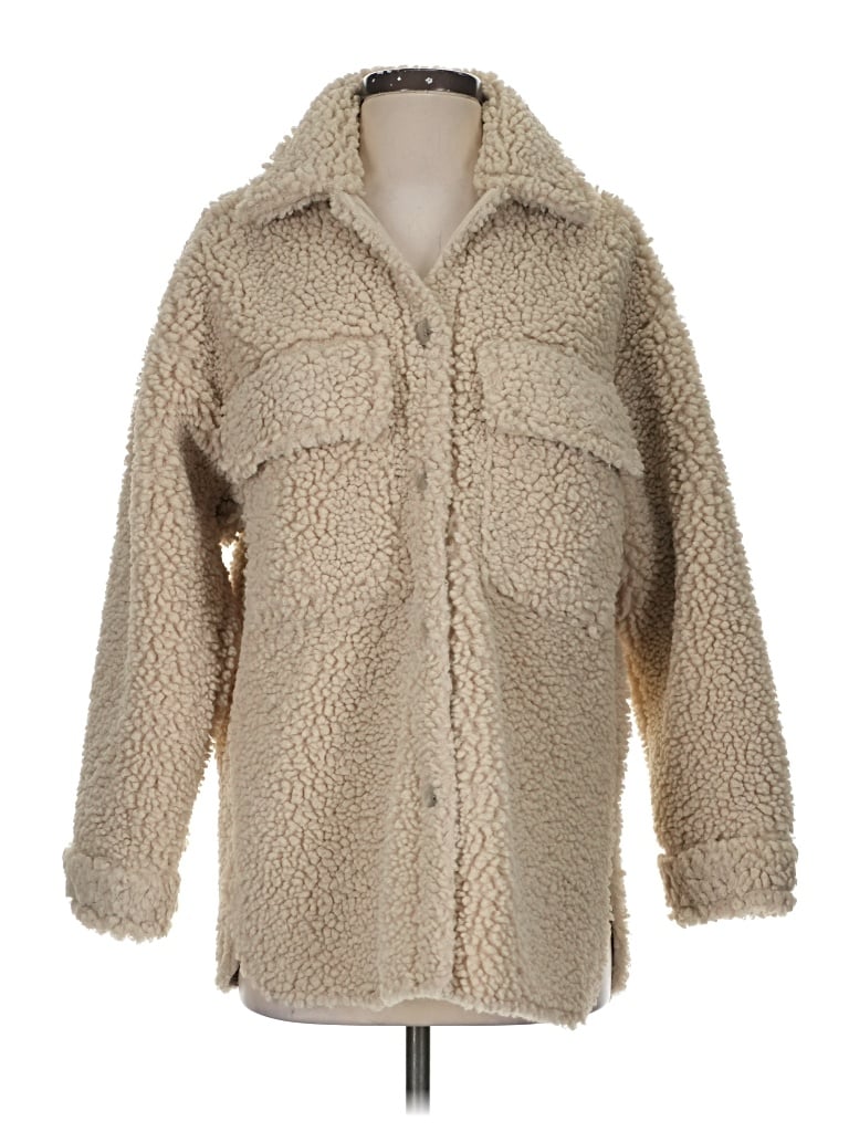 Pre-owned H&m Faux Fur Jacket In Tan