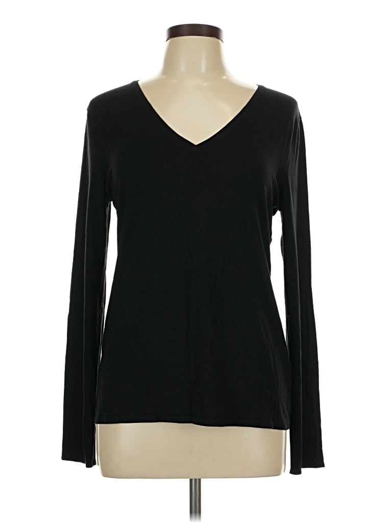Pre-owned Ak Anne Klein Long Sleeve Top Black V-neck Tops