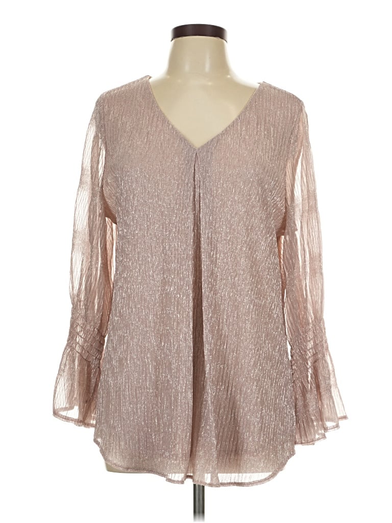 Pre-owned Alfani Long Sleeve Blouse In Tan
