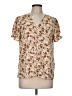 Monday Fun Floral Tan Short Sleeve Blouse Size M - photo 1