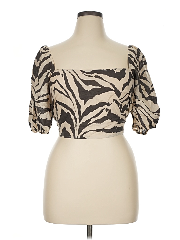 Pre-owned H&m Short Sleeve Blouse In Tan