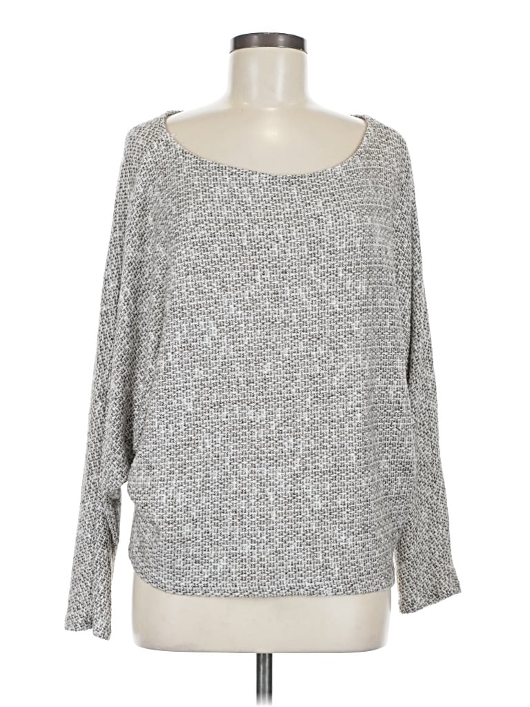 Pre-owned Sadie & Sage Long Sleeve Top Gray Boatneck Tops