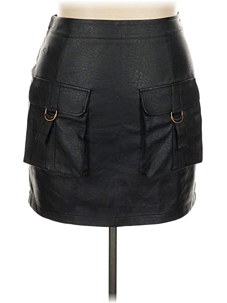 Pre-owned Prettylittlething Faux Leather Skirt In Black