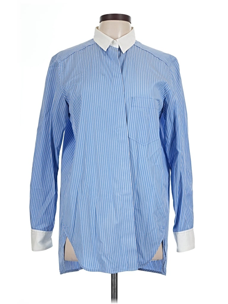 Pre-owned Theory Long Sleeve Button Down Shirt In Blue