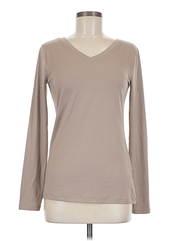 Pre-owned Zenana Long Sleeve Top Tan V-neck Tops