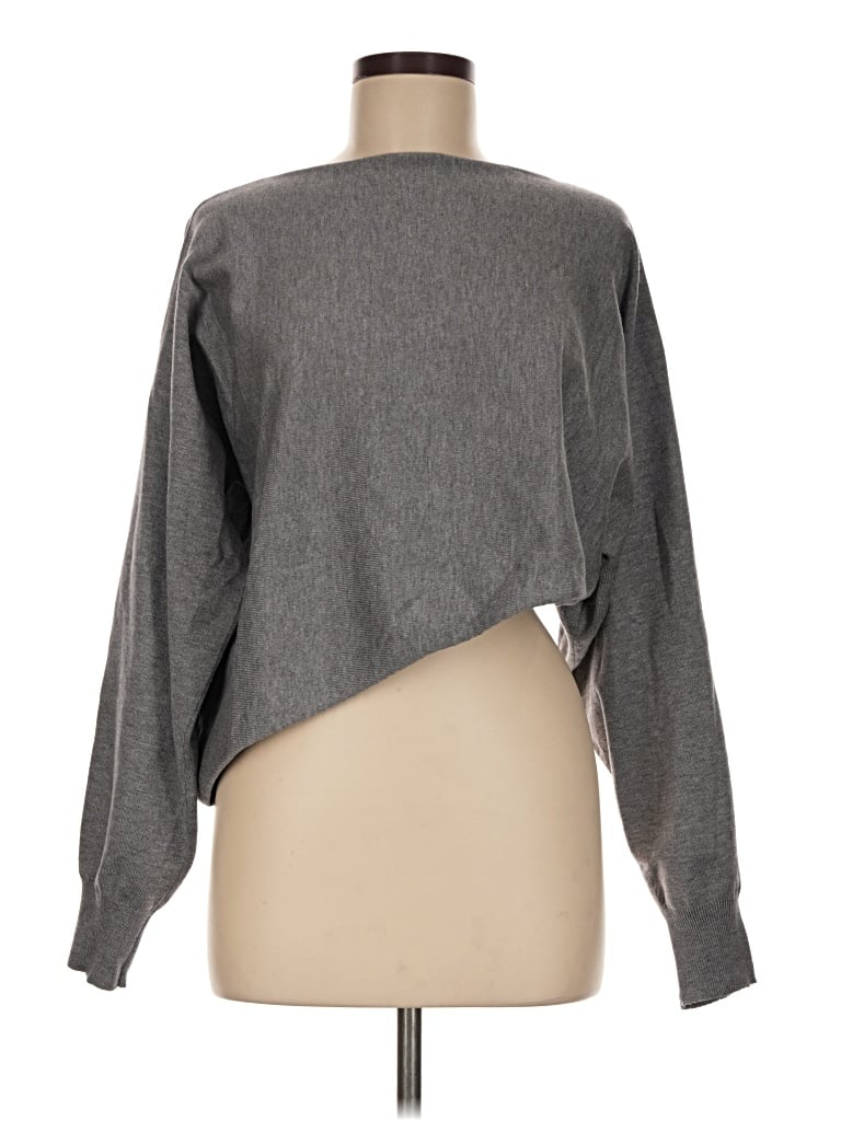 Pre-owned Mimosa Long Sleeve Top Gray One Shoulder Neckline Tops