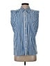 Crown & Ivy Checkered-gingham Blue Sleeveless Button-Down Shirt Size S - photo 1