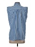 Crown & Ivy Checkered-gingham Blue Sleeveless Button-Down Shirt Size S - photo 2