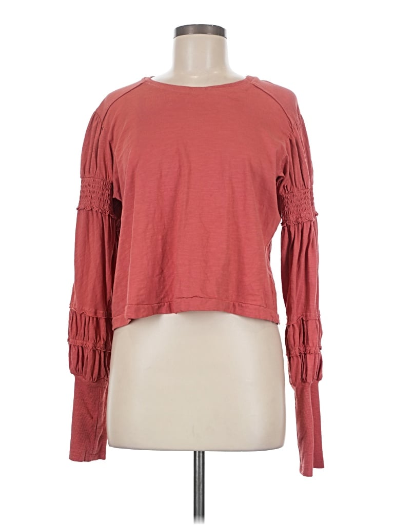 Pre-owned Pilcro Long Sleeve Top Red Cold Shoulder Neckline Tops