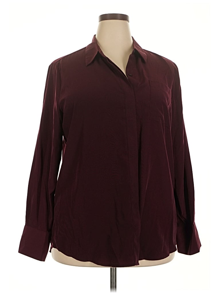 Pre-owned Nine West Long Sleeve Blouse In Burgundy