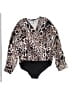 Boohoo 100% Polyester Animal Print Black Brown Bodysuit Size 16 - photo 1