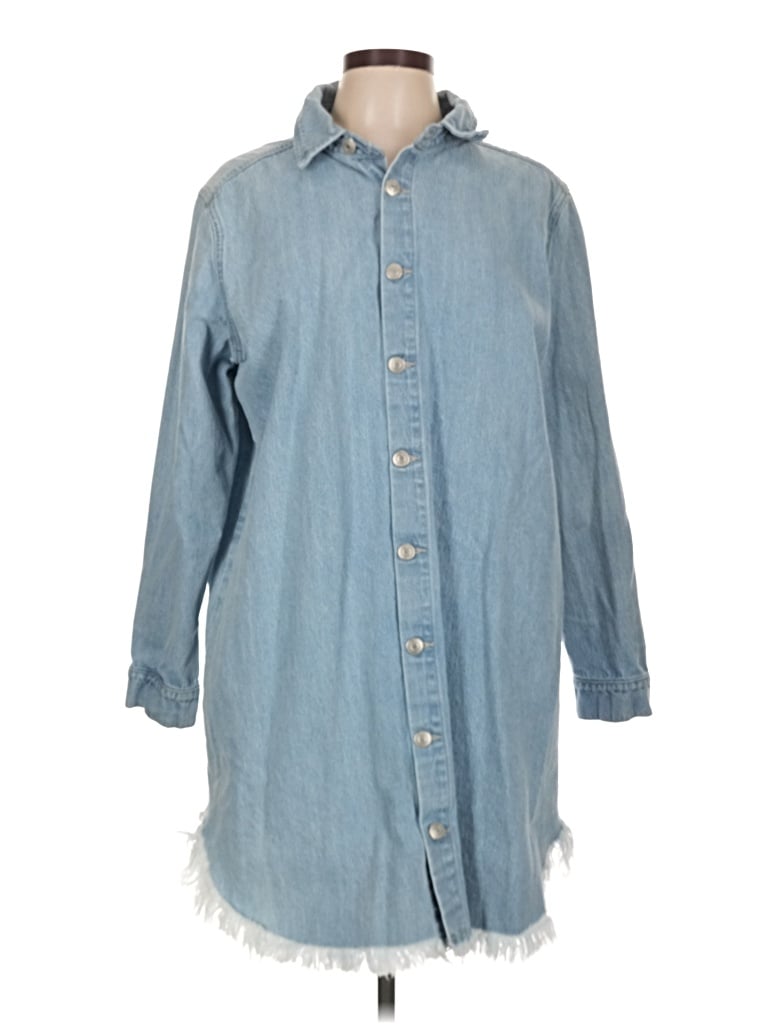 Pre-owned Prettylittlething Long Sleeve Button Down Shirt In Blue