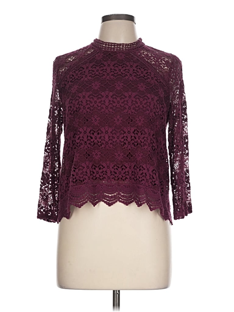 Pre-owned Sophie Rue 3/4 Sleeve Top Burgundy Mock Neckline Tops
