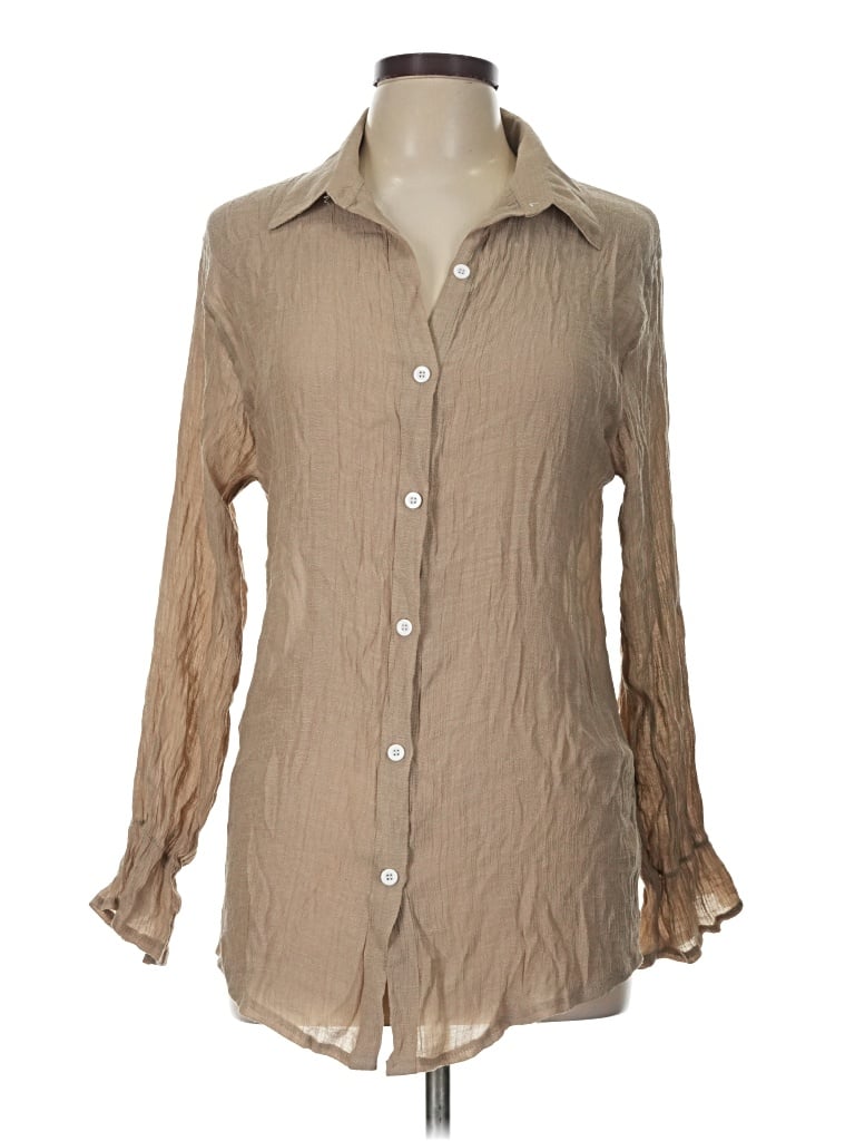 Pre-owned Unbranded Long Sleeve Blouse In Tan