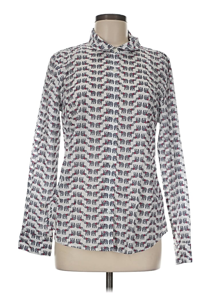Pre-owned Crown & Ivy Long Sleeve Blouse In Silver