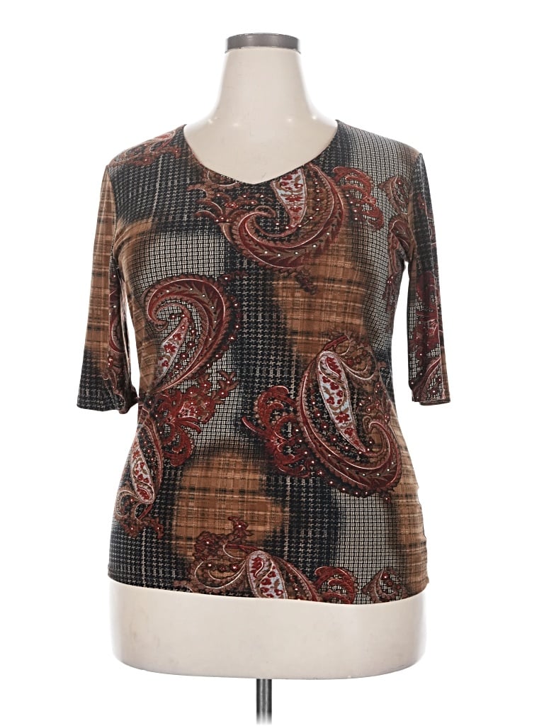 Pre-owned Assorted Brands 3/4 Sleeve T-shirt In Brown