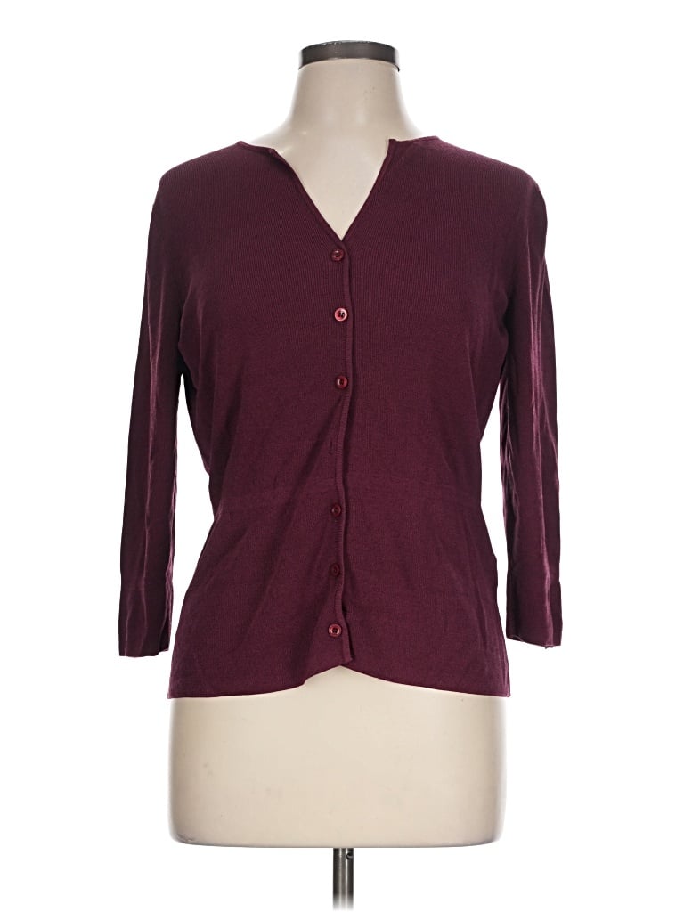 Pre-owned August Silk Cardigan Sweater In Burgundy