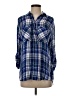 Express 100% Rayon Plaid Blue 3/4 Sleeve Button-Down Shirt Size XS - photo 1