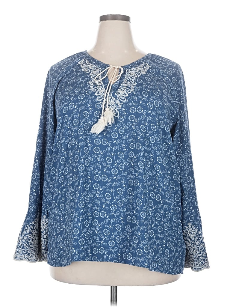 Pre-owned Knox Rose Long Sleeve Blouse In Blue