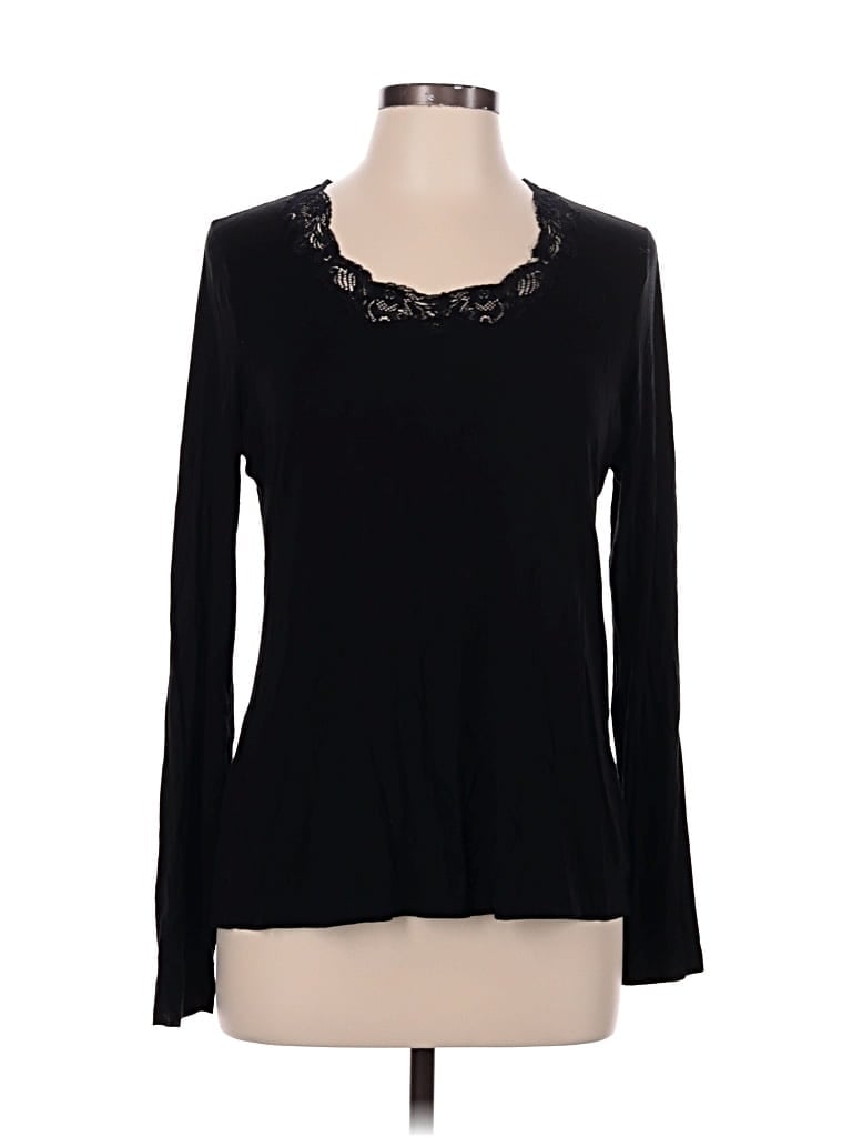 Pre-owned Soma Long Sleeve Top Black Sweetheart Neckline Tops