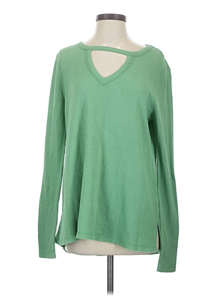 Pre-owned T.la Long Sleeve Top Green Keyhole Neckline Tops