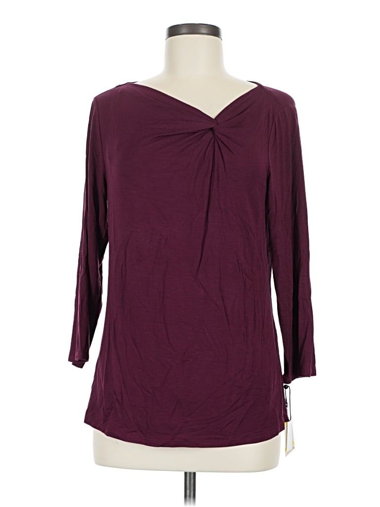Pre-owned Anne Klein 3/4 Sleeve T-shirt In Burgundy