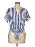 Millibon 100% Rayon Stripes Blue Short Sleeve Blouse Size L - photo 1