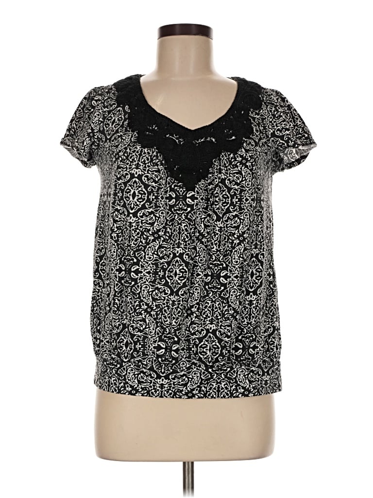 Pre-owned Style & Co Short Sleeve Blouse In Black