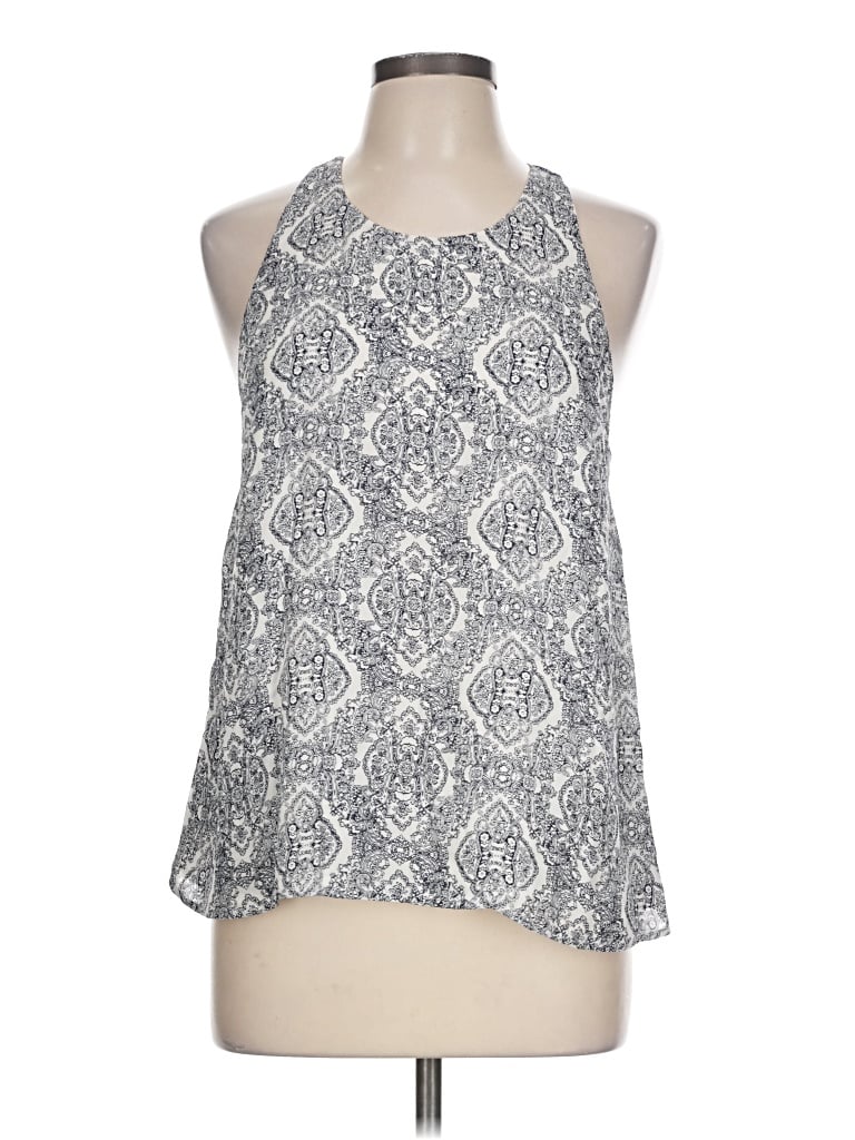 Pre-owned Joie Sleeveless Silk Top Gray Jacquard Pattern Halter Neckline Tops