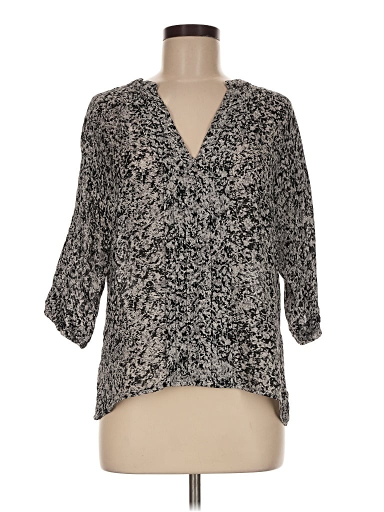 Pre-owned Joie 3/4 Sleeve Silk Top Gray Plunge Neckline Tops