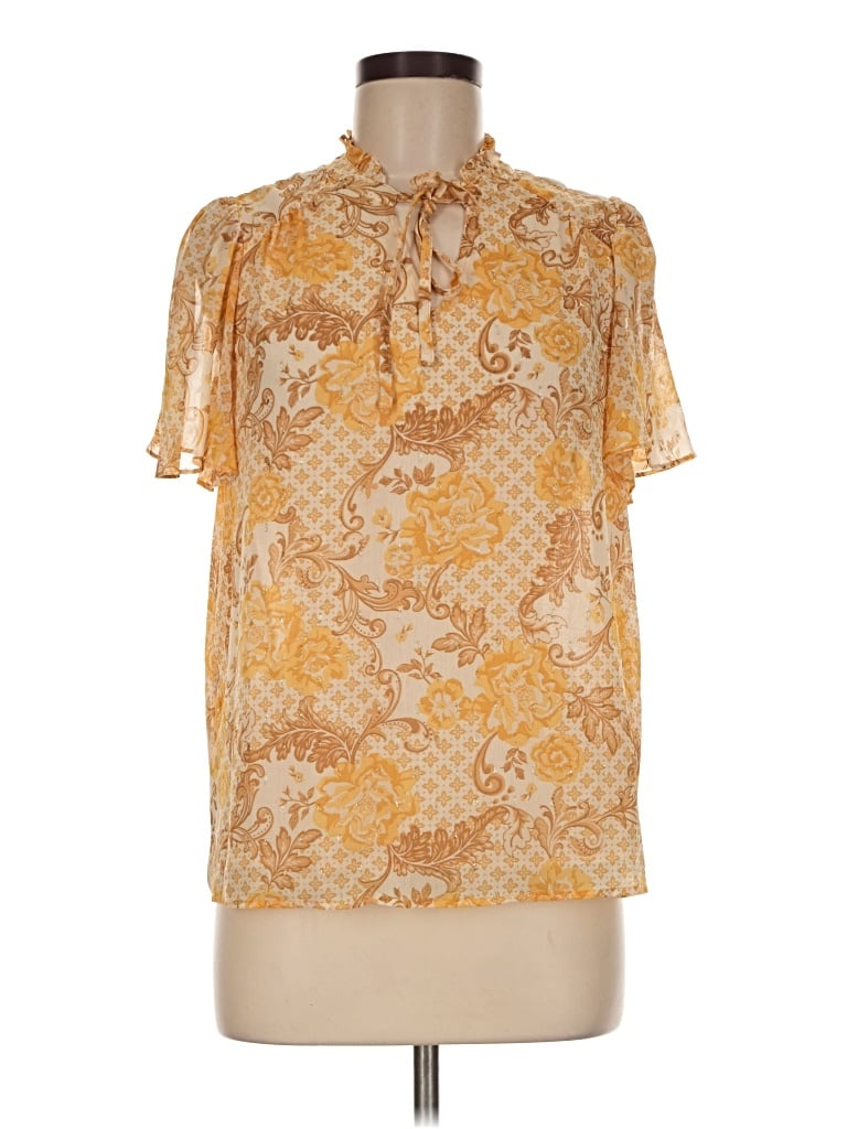 Pre-owned J By Joie Short Sleeve Blouse In Gold