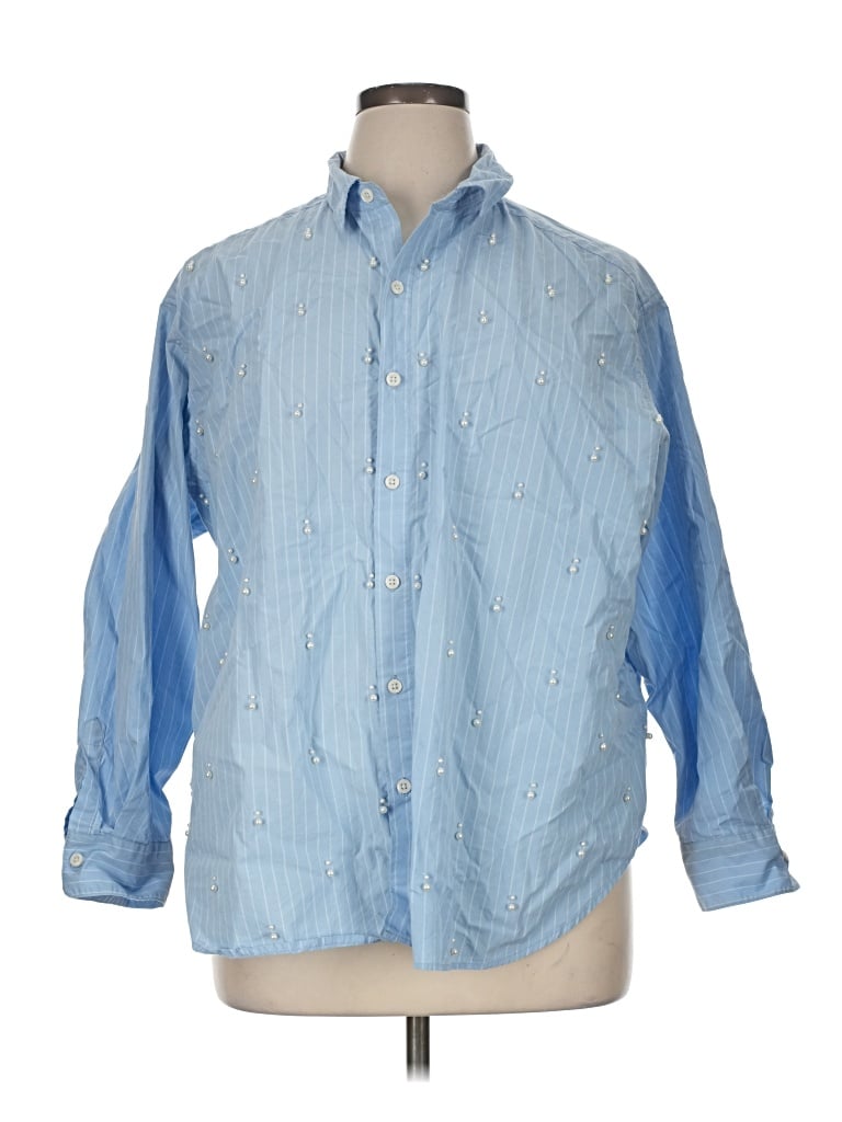 Pre-owned Future Collective Long Sleeve Button Down Shirt In Blue