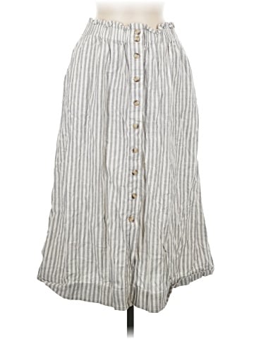 Madewell Striped Button-Front Pull-On Midi Skirt (view 1)