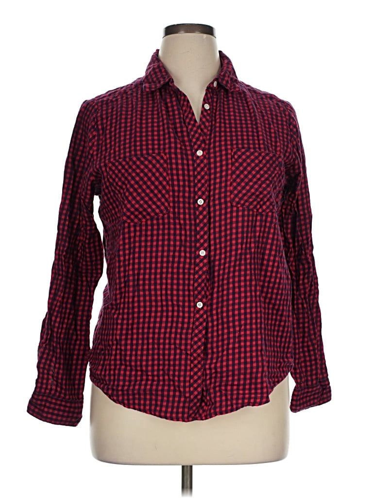 Pre-owned Aerie Long Sleeve Button Down Shirt In Red