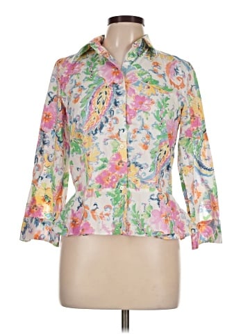 Lauren By Ralph Lauren 3/4 Sleeve Button Down Shirt - front