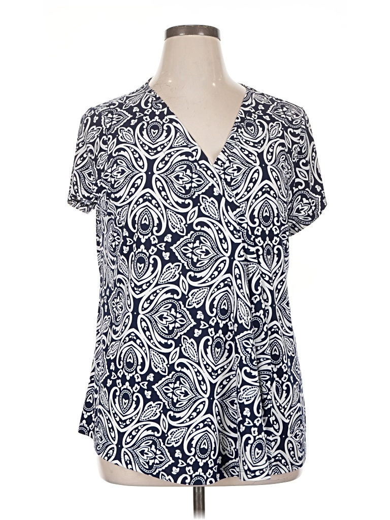 Pre-owned Lane Bryant Short Sleeve Blouse In Blue