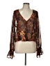Lost + Wander 100% Polyester Brown Long Sleeve Blouse Size L - photo 1