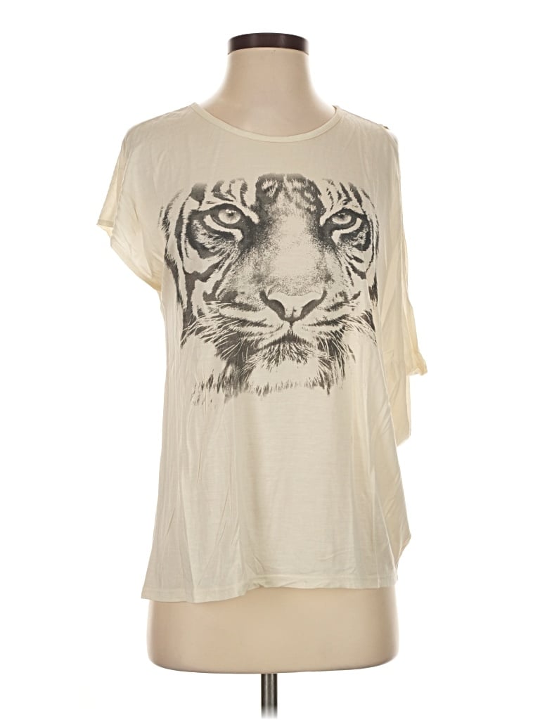 Pre-owned Haute Hippie Short Sleeve Top Ivory Crew Neck Tops