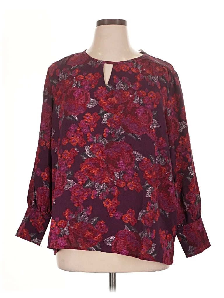 Pre-owned Christopher & Banks 3/4 Sleeve Blouse In Burgundy
