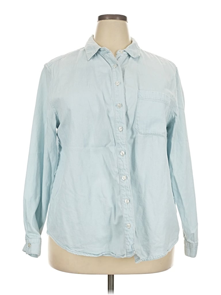Pre-owned Lane Bryant Long Sleeve Button Down Shirt In Blue
