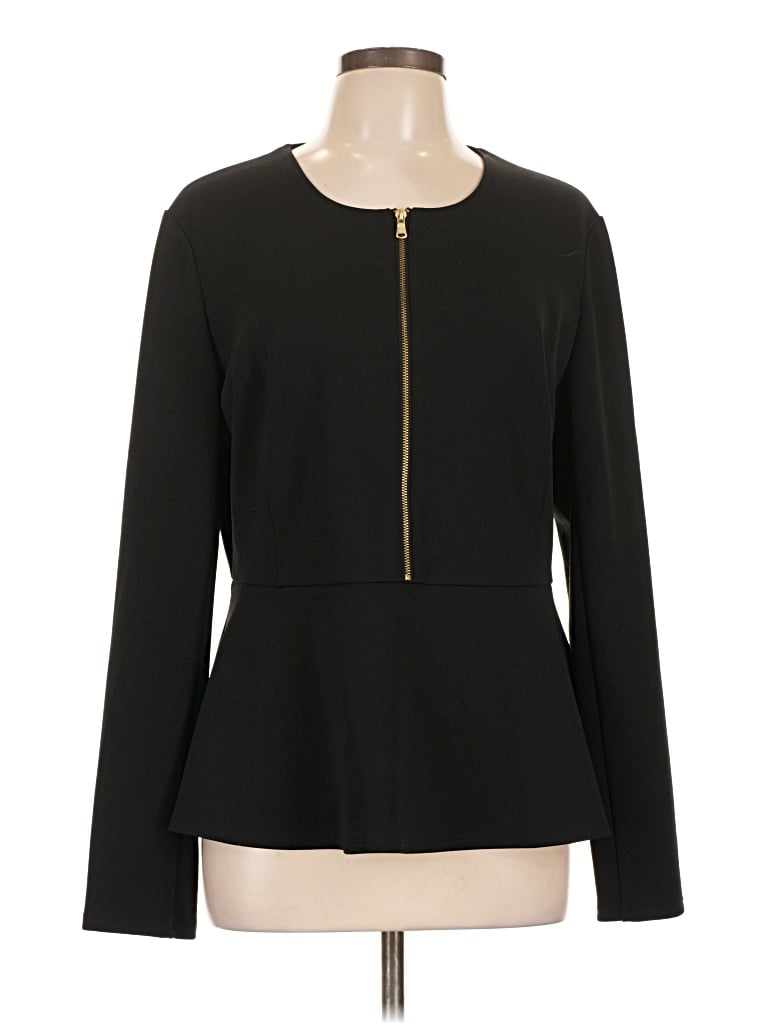 Pre-owned Donna Karan Long Sleeve Top Black Crew Neck Tops