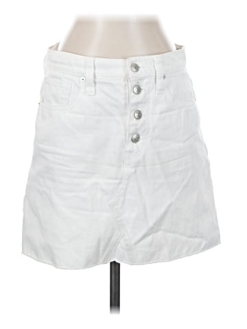 Madewell Rigid Denim A-Line Mini Skirt in Tile White: Button-Front Edition (view 1)