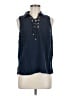 MICHAEL Michael Kors Blue Sleeveless Button-Down Shirt Size M - photo 1