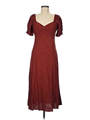 Madewell Sweetheart Puff-Sleeve Midi Dress in Carmine Floral (view 1)