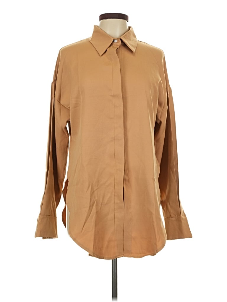 Pre-owned Unbranded Long Sleeve Button Down Shirt In Tan