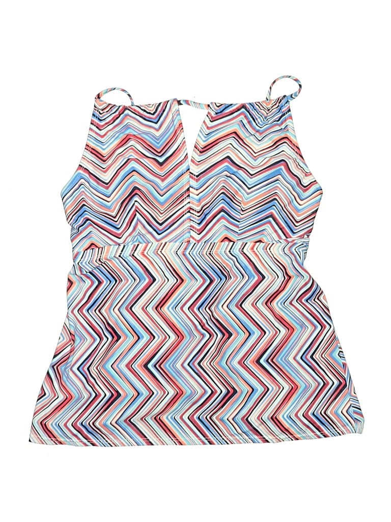 Pre-owned Kim Rogers Swimsuit Top Blue Chevron/herringbone Pattern Swimwear