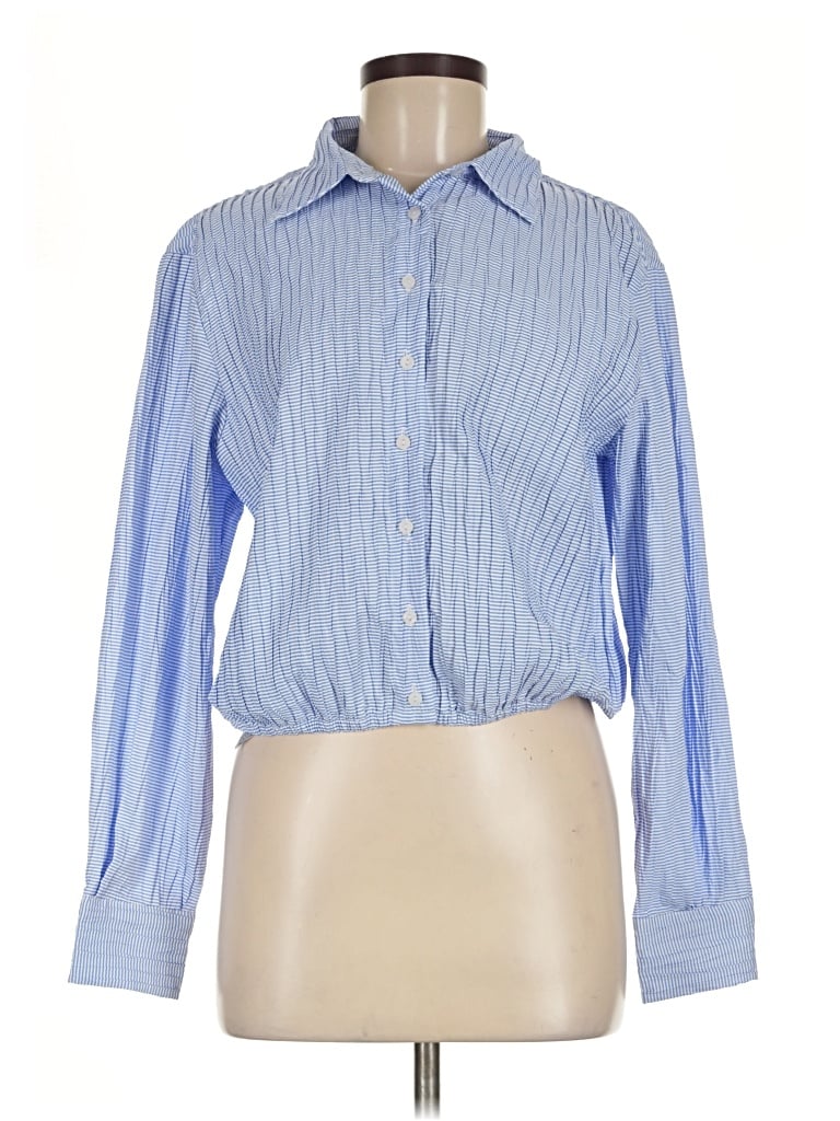 Pre-owned Mng Long Sleeve Blouse In Blue