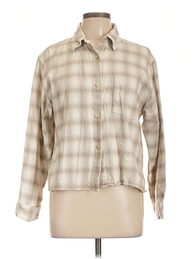 Pre-owned Uniqlo Long Sleeve Button Down Shirt In Tan